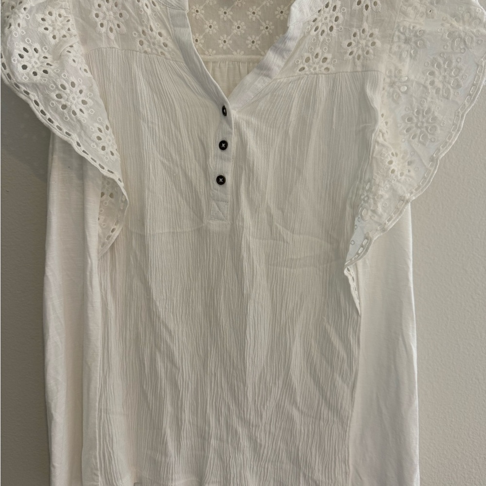 Nurture White Button-Down Eyelet Top